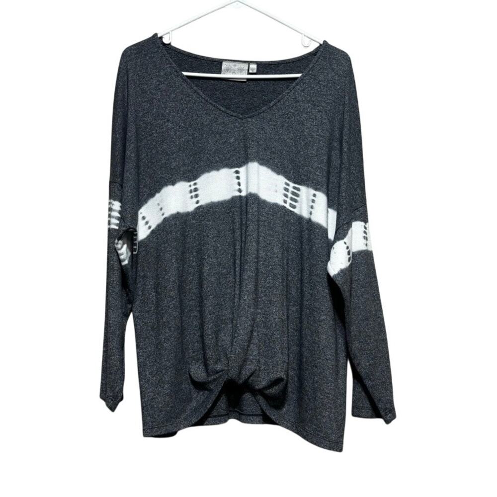Dantelle Womens Medium M Charcoal Gray Tie Dye Front Twist Long Sleeve Knit Top